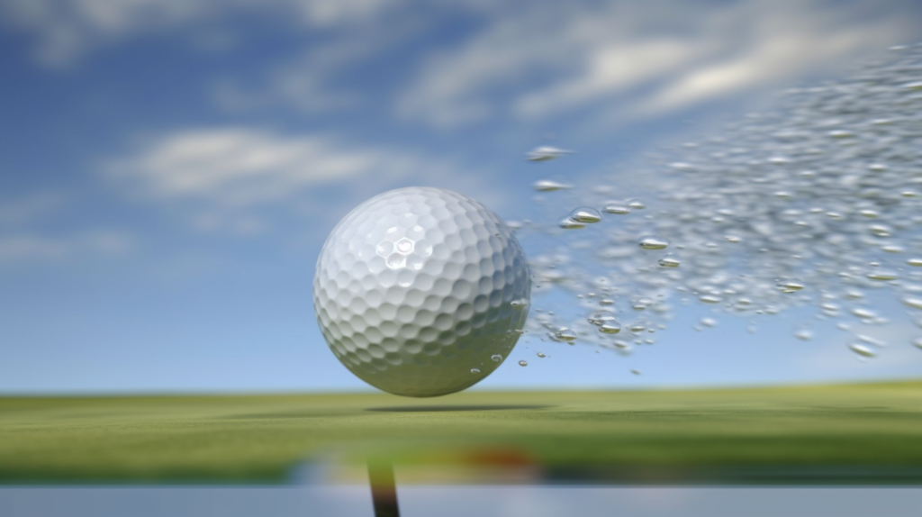An illustrative image captures the aerodynamic complexities of a smooth-surfaced golf ball in flight. The ball, flawlessly smooth, moves through the air with an initial grace. However, the absence of surface indentations leads to early airflow separation, marked by a transition to turbulent airflow in the ball's wake. The sleek surface, while reducing skin friction drag initially, fails to delay the airflow separation, resulting in a rapid increase in pressure drag. The image vividly portrays the challenges faced by a smooth ball, symbolizing the struggle against the forces that impede its speed and distance, as outlined in the accompanying blog on golf ball aerodynamics.