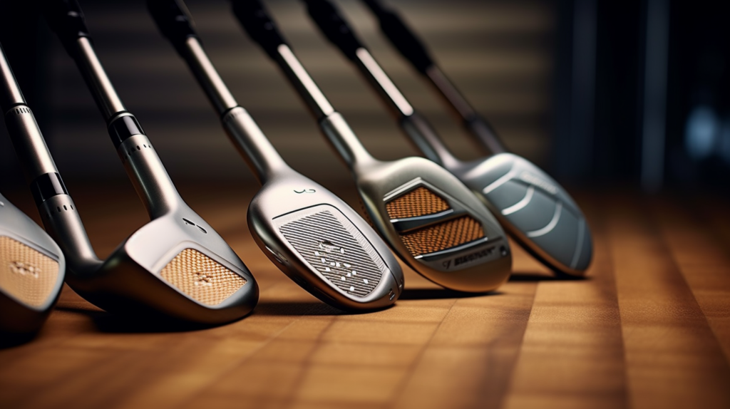 A close-up of a modern wedge clubhead, displaying advanced sole grinds and groove technology. The image emphasizes the customizable elements such as shaft, grip, and finish options that contribute to enhanced feel and control. In the background, an array of wedges from major manufacturers showcases the constant innovation in design, materials, and cosmetic features. This image captures the forefront of wedge technology, offering golfers a glimpse into the cutting-edge advancements in performance and customization.