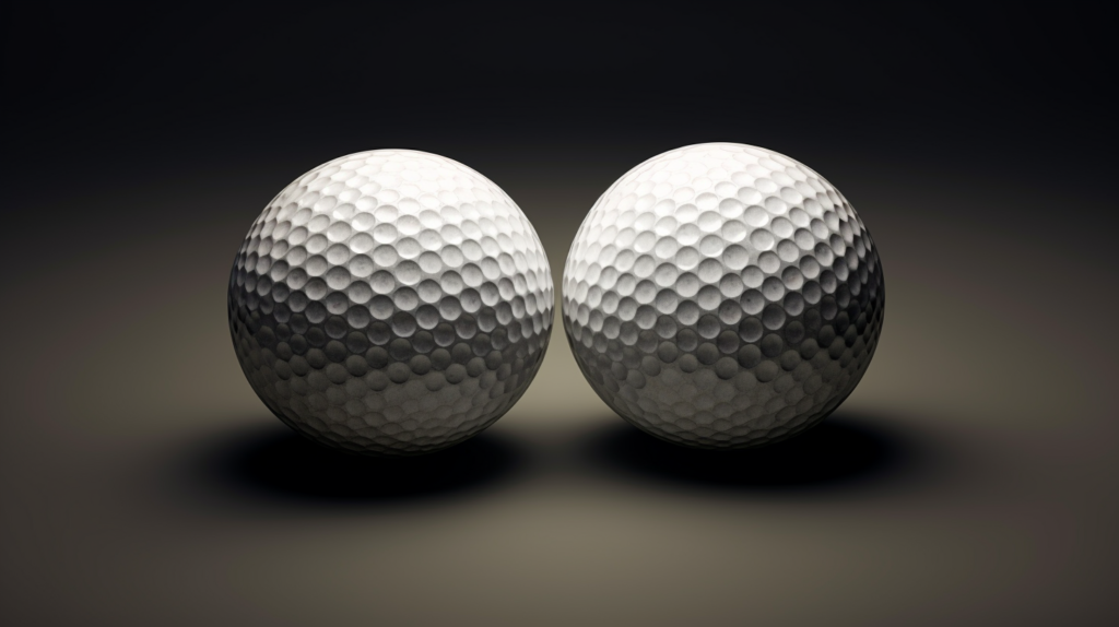 A visually compelling image captures the essence of golf ball aerodynamics, focusing on the purposeful addition of hundreds of small dimples. The surface of the golf ball, adorned with dimple indentations, symbolizes the meticulous design by manufacturers. The image portrays the dimples triggering a thin turbulent boundary layer, ensuring prolonged attachment of airflow along the outer surface. The deliberate pattern delays the transition to turbulence in the wake, resulting in a smooth laminar airflow over the dimpled surfaces. This visual metaphor represents the blog's insight into how dimples reduce aerodynamic drag, allowing the golf ball to soar significantly farther by minimizing the forces that impede its speed and distance.