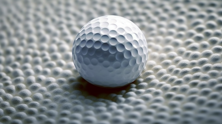 An insightful image brings to life the aerodynamic marvel of golf balls and their dimpled design. In the foreground, a smooth golf ball remains stationary, while in the background, a dimpled golf ball soars gracefully through the air. The dimples, resembling tiny craters, play a crucial role in reducing aerodynamic drag, allowing the golf ball to achieve remarkable flight distances. This visual metaphor captures the essence of the blog's exploration into the physics behind golf ball design, revealing the secret to their enhanced performance on the course