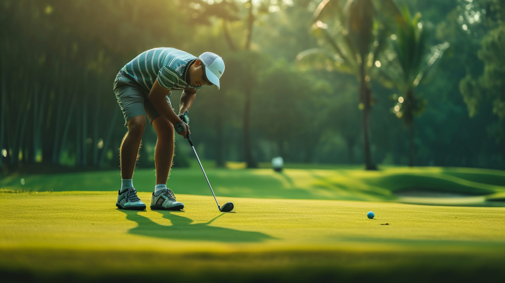 A dedicated golfer demonstrates athletic prowess, poised for a precise shot on a meticulously maintained course. The image challenges preconceptions, showcasing the physical demands of golf and affirming its status as a legitimate sport.