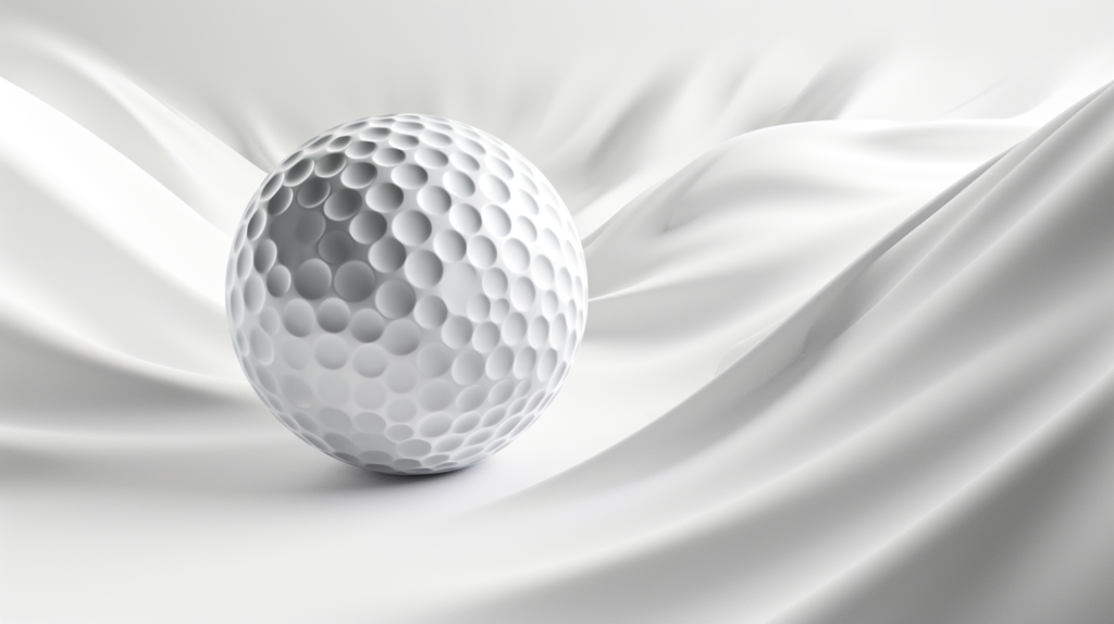 A golf ball mid-flight, enveloped in a dance of airflow shaped by its dimples. The indented circles on its surface create a streamlined effect, generating lift and extending the distance it travels. The image showcases the intricate turbulence around the ball, highlighting the dimples' role in maintaining a smooth airflow. A visual representation of how these small, circular features revolutionize the aerodynamics of a golf ball in flight