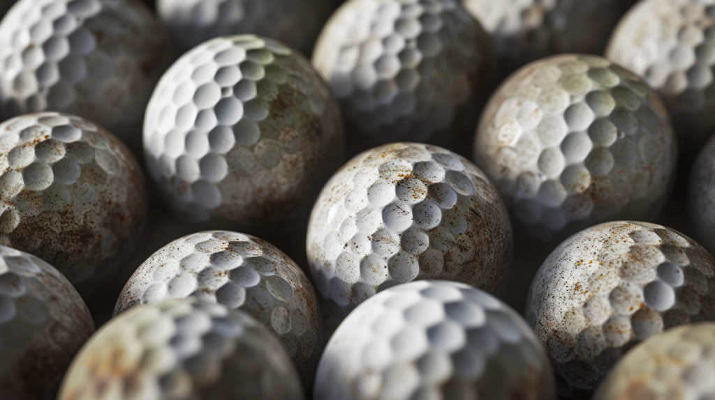 In this vibrant image, a golfer embraces the art of preserving golf ball longevity. The scene unfolds with the golfer strategically rotating different models during rounds, distributing impact stresses evenly. A selection of balls reserved exclusively for high-impact shots like pitching and chipping avoids premature wear on a single model. The golfer is also depicted cleaning golf balls, a simple yet effective practice using mild soap and water to remove dirt and residue, enhancing their lifespan.