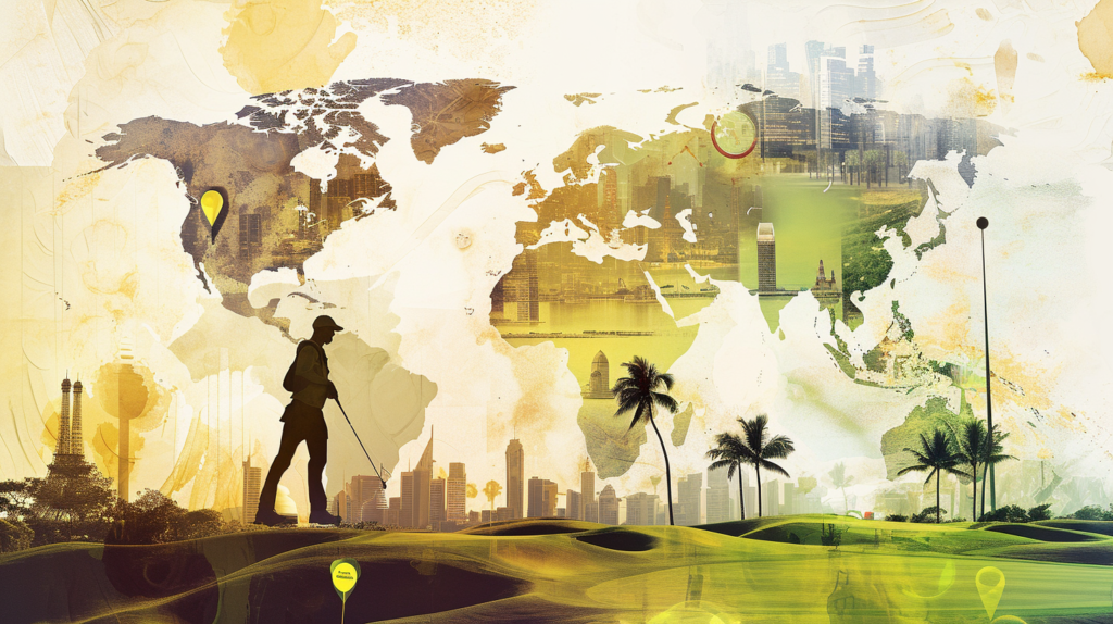 In an eye-catching visual, a world map comes alive with markers showcasing LIV Golf's expanding global footprint for the 2023 season. Destinations such as Spain, Australia, Singapore, Saudi Arabia, and more are highlighted, emphasizing the league's commitment to international reach. Subtle imagery, including iconic landmarks and golf course silhouettes, adds to the anticipation. A special marker on Trump National Golf Club Bedminster sparks intrigue, reflecting LIV Golf's unexpected alliance with the controversial former American president Donald Trump. The image captures the excitement and diversity of LIV Golf's upcoming season, promising a dynamic fusion of global golfing experiences