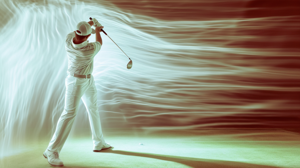 In this compelling image, a golfer's swing unfolds with a captivating rhythm, each movement a testament to the importance of good tempo. The body's rotation takes center stage, orchestrating a seamless coordination of hands, arms, and club. The golfer's posture exudes controlled momentum, reflecting the direct influence of tempo on shot outcomes – direction, distance, and accuracy