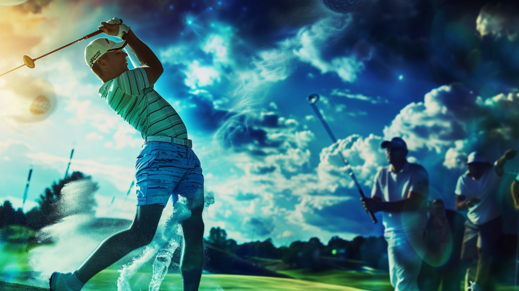 In a visually charged depiction, golfers stand at the crossroads of ethical dilemmas, torn between the traditional values of the PGA Tour and the allure of Saudi-backed LIV Golf riches. The image encapsulates the intense criticism and accusations of 'sportswashing,' with subtle references to activism, human rights concerns, and the financial tug-of-war that has disrupted the serene world of professional golf. It reflects the ongoing legal battles, animosity among players, and the larger debate surrounding LIV Golf's controversial entry into the sport