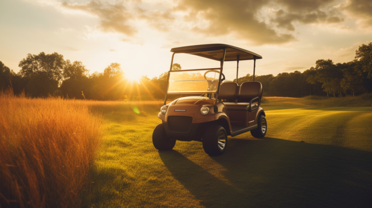 A golfer on a serene journey across the golf course, illustrating the durability of golf cart batteries that power the seamless exploration of the greens
