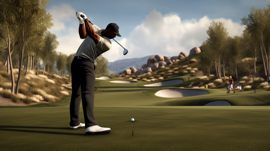 In this captivating image, an advanced golfer with a low single-digit handicap epitomizes excellence, navigating the course with precision and skill. The visual narrative unfolds with scenes of impeccable ball-striking, precise iron shots, and consistent putting, reflecting a well-rounded game. The golfer aims to consistently shoot even par 72 or better, with aspirations of scores in the 60s, showcasing mastery in every aspect of the game. The intensity and pursuit of constant excellence are palpable, illustrating the rare achievement of scoring multiple strokes under par. A visual celebration of the pinnacle of golfing proficiency