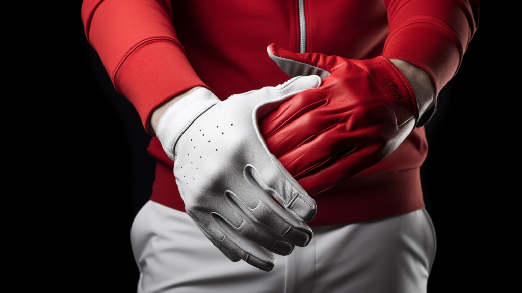 In a captivating image, a right-handed golfer takes center stage, adorned with a glove on the dominant right hand. The visual narrative unfolds as the golfer, in the midst of a powerful swing, showcases the logical alignment of protection and performance. The right hand, leading the swing, starts further from the body on the grip, and the glove becomes the guardian where the most friction and force occur. Experience the fusion of logic and precision as the golfer's right hand, equipped with the glove, maintains proper angles, ensuring enhanced feel and control. Explore the visual symphony of a well-fitted glove, harmonizing with the natural movement of the golf swing for maximum performance benefits