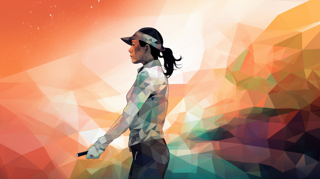 A compelling image capturing the ongoing challenges of gender equality in golf and sports overall. Scenes unfold with visual depictions of pay disparities, unequal sponsorship, and latent stereotyping of female athleticism, highlighting the subtler inequities that persist. The image conveys the incomplete progress in steering golf away from its exclusionary past towards equal representation. It emphasizes the importance of addressing systemic disparities and accelerating female participation alongside symbolic measures, showcasing that efforts to remedy entrenched imbalances will shape the future of golf more than abandoning antiquated abbreviations