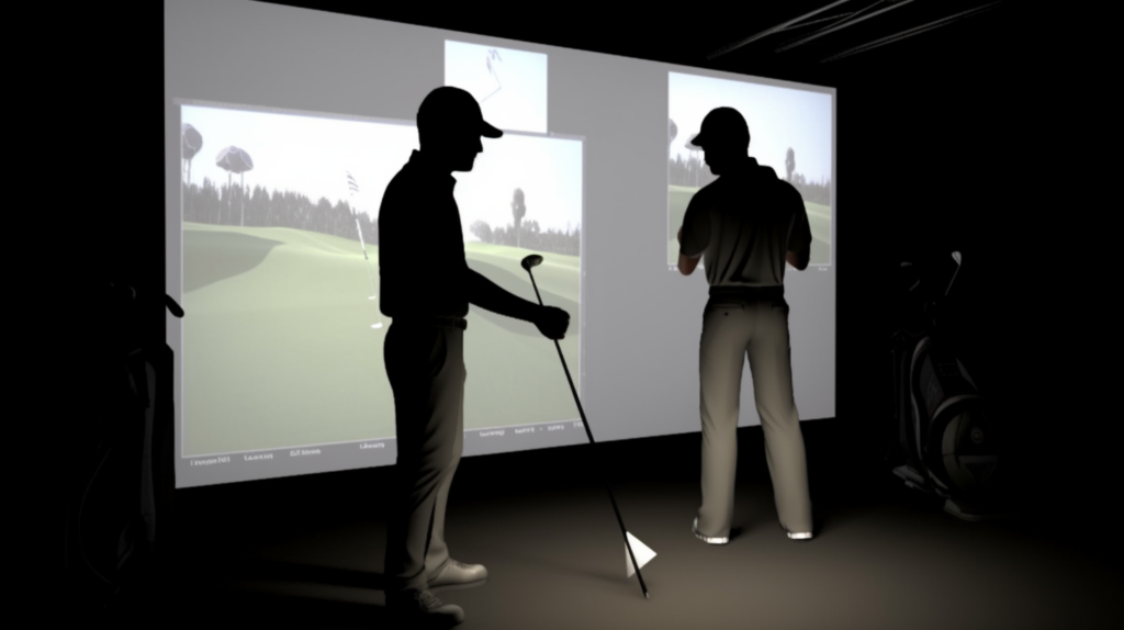 A golfer engaged in a personalized lesson with a PGA teaching professional, delving into the intricacies of their swing through video analysis. The image conveys the collaboration between player and instructor, highlighting the dedication to diagnosing and correcting slicing tendencies. This snapshot captures the pivotal moment of guidance on the path to a refined and effective golf swing
