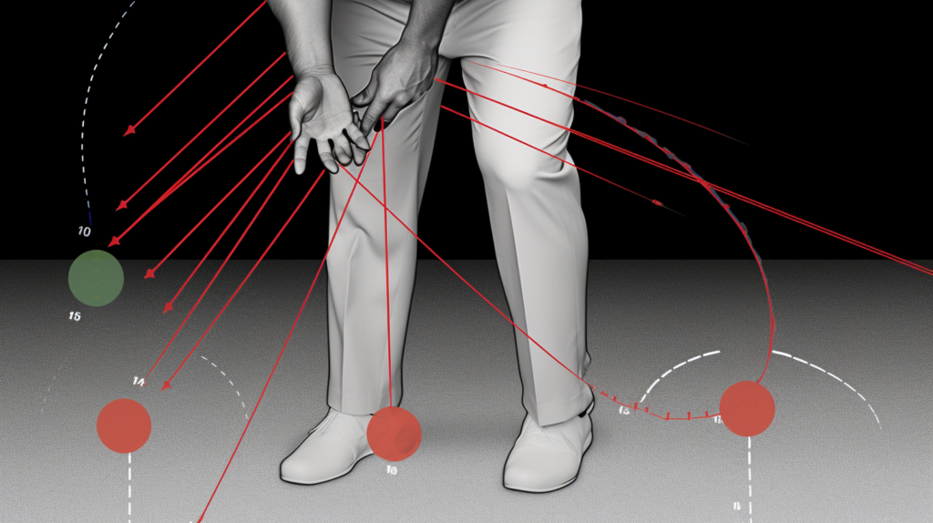A golfer engrossed in refining their grip, surrounded by precision alignment aids on the ground. The intense focus on adjusting hand positions speaks to the commitment to eradicate slicing issues. Alignment sticks and markers create a visual roadmap, guiding the golfer towards a setup that promises straighter, more controlled shots