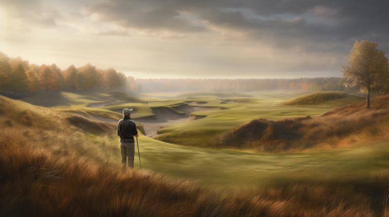 A golfer stands at the brink of uncertainty, contemplating a provisional ball amid the lush greenery of a golf course. The image captures the essence of decision-making, with the golfer's poised stance and the picturesque landscape emphasizing the strategic aspect of the game.