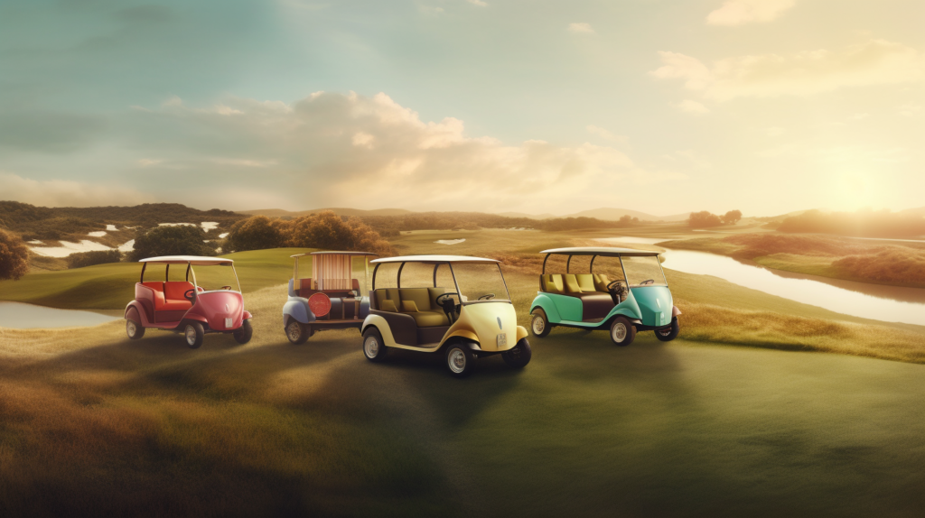 A conceptual image dissects a suspended golf cart, revealing the intricate factors influencing its weight. Spatial puzzles represent the number of seats, while electric and gas components diverge, showcasing the powertrain variations. Diverse building blocks signify the impact of construction materials, and floating extras symbolize the choices in custom parts and accessories. This visual representation decodes the complex interplay of design elements shaping golf cart curb weights.