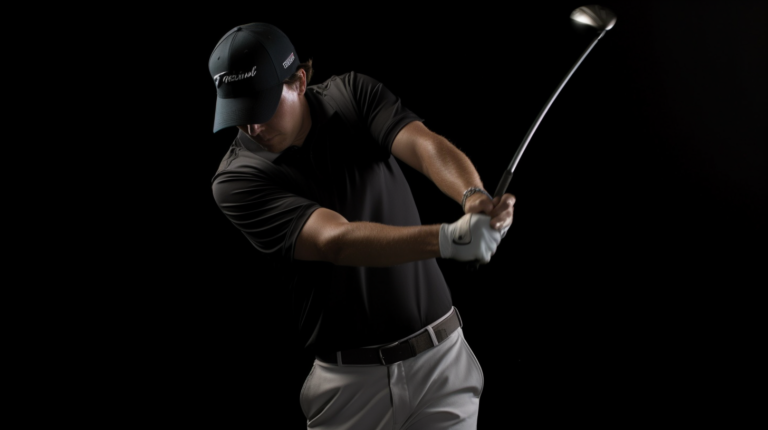 Visualize a golfer mid-swing, poised with focused determination. The hands, perfectly positioned on the club, convey a sense of control and confidence. The sun casts a warm glow, highlighting the subtle nuances of the grip. Craft an image that captures the essence of mastering the golf club grip, emphasizing proper hand positioning, wrist alignment, and personalized grip styles. The golfer's stance reflects the foundation for consistent, satisfying ball striking. Describe the scene, bringing to life the crucial elements of a well-executed grip technique
